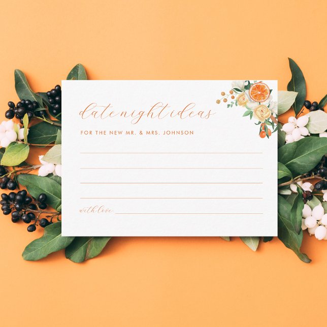 Orange Citrus Date Night Ideas Bridal Shower Enclosure Card (Creator Uploaded)