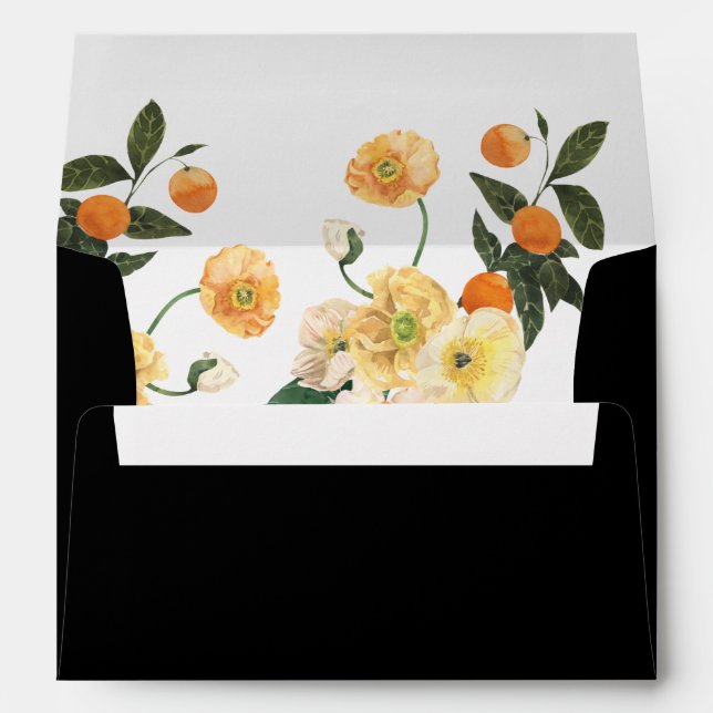Orange Citrus Floral Black Return Address Envelope (Back (Bottom))