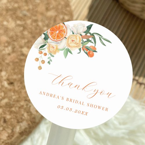 Orange Citrus Floral Bridal Shower Thank You Classic Round Sticker