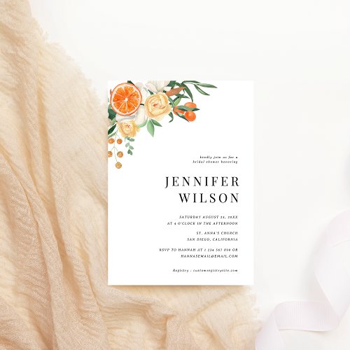 Orange Citrus Floral Minimal Bridal Shower Invitation