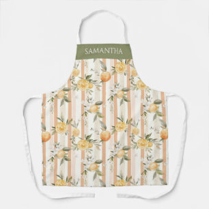 Orange Citrus Floral Peach Stripe Name Apron