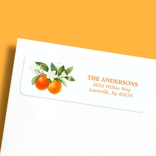 Orange Citrus Floral Watercolor Return Address Label