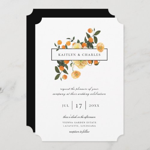 Orange Citrus Floral Wedding Invitation