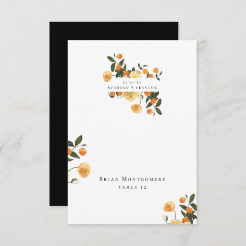 Orange Citrus Floral Wedding Place Card