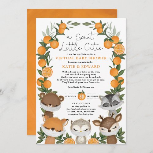 Orange Citrus Forest Animals Virtual Baby Shower Invitation