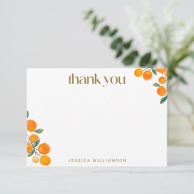 Orange Citrus Fruit Bridal Shower Custom Thank You Card (Standing Front)