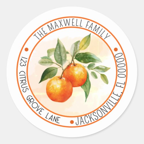 Orange Citrus Fruit Circle Return Address Classic Round Sticker