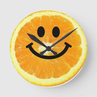 Orange Citrus Fruit Happy Face Clock