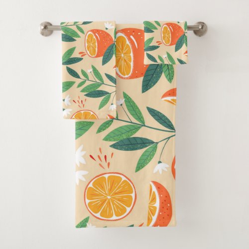 Orange Citrus Fruit Retro Pattern Bath Towel Set