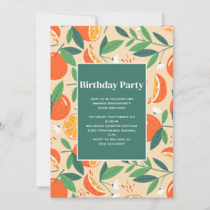 Orange Citrus Fruit - Retro Pattern Birthday Invitation