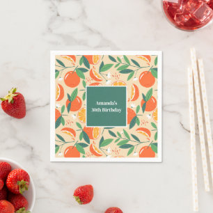 Orange Citrus Fruit Retro Pattern Birthday Napkins