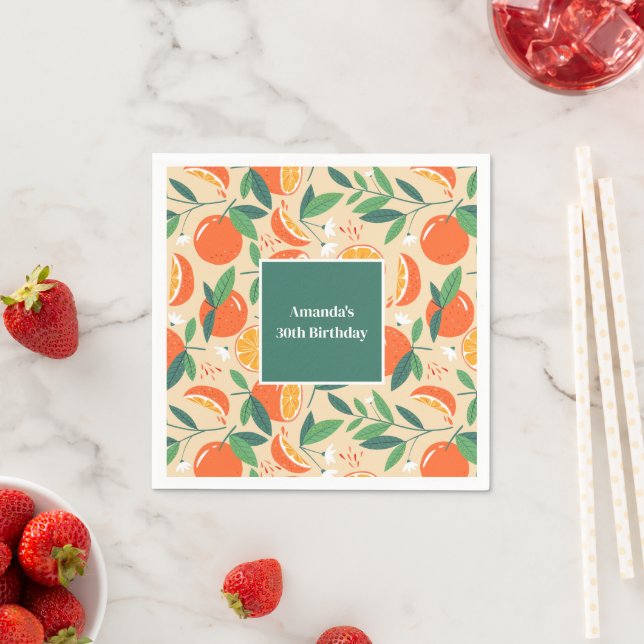 Orange Citrus Fruit Retro Pattern Birthday Napkins (Insitu)