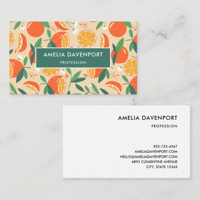 Orange Citrus Fruit Retro Pattern Business Card (Front/Back)