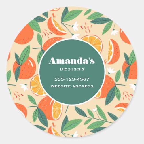 Orange Citrus Fruit Retro Pattern Business Classic Round Sticker