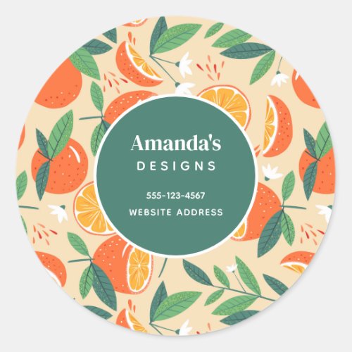 Orange Citrus Fruit Retro Pattern Business Classic Round Sticker