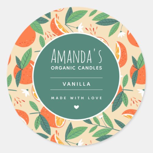 Orange Citrus Fruit Retro Pattern Candle Craft Classic Round Sticker