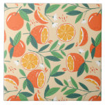 Orange Citrus Fruit Retro Pattern Ceramic Tile<br><div class="desc">Ceramic tile with a retro vibe. A pattern composed of sliced oranges, whole oranges, green leaves and white blossoms.</div>