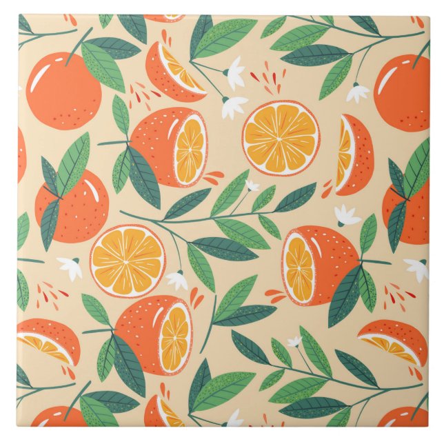 Orange Citrus Fruit Retro Pattern Ceramic Tile (Front)