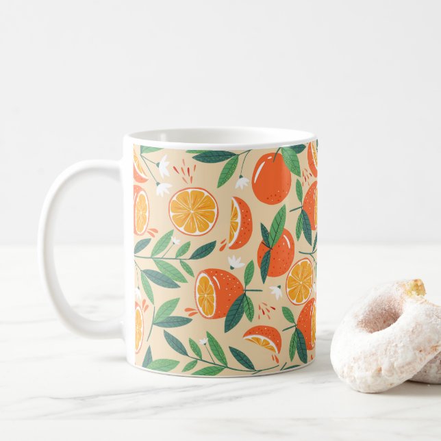 Orange Citrus Fruit Retro Pattern Coffee Mug (With Donut)