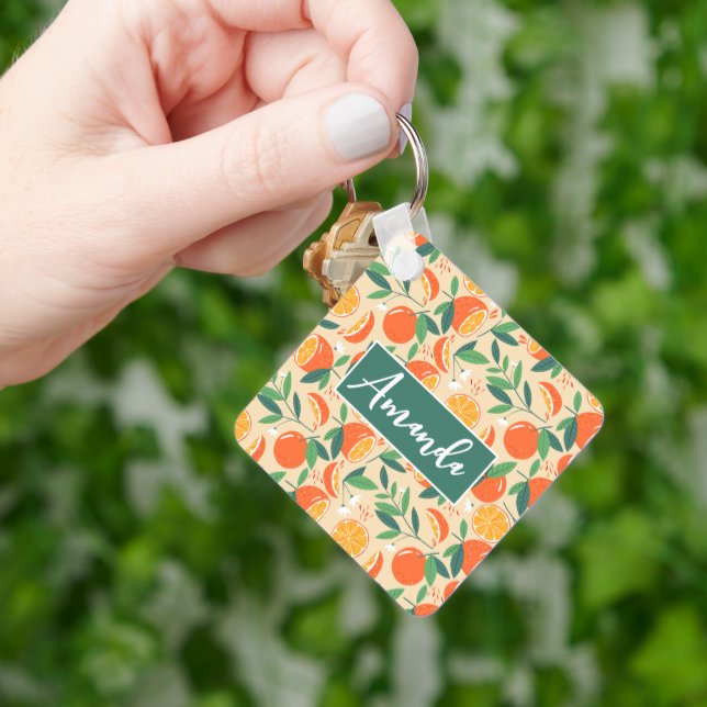 Orange Citrus Fruit Retro Pattern Keychain (Hand)