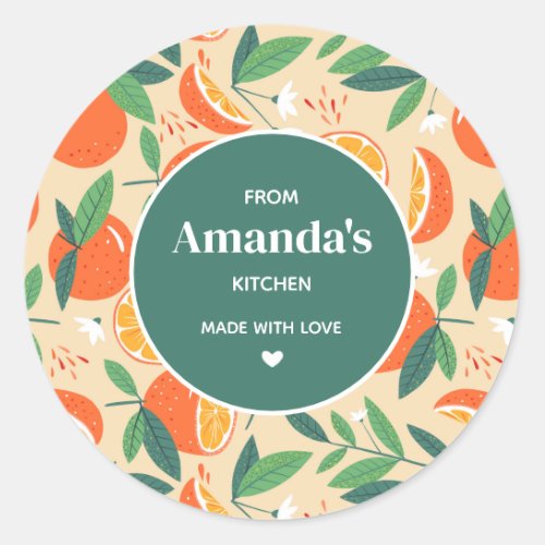 Orange Citrus Fruit Retro Pattern Kitchen Classic Round Sticker