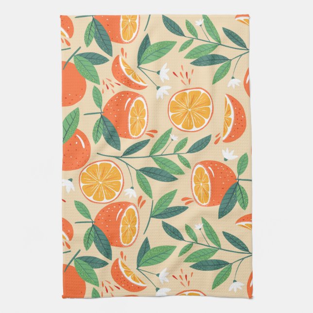 Orange Citrus Fruit Retro Pattern Kitchen Towel (Vertical)