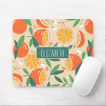 Orange Citrus Fruit Retro Pattern Mouse Pad<br><div class="desc">Mousepad with a retro vibe. A pattern composed of sliced oranges,  whole oranges,  green leaves and white blossoms.</div>