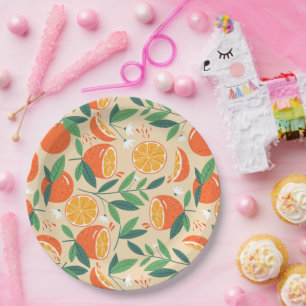 Orange Citrus Fruit Retro Pattern Paper Plates