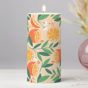 Orange Citrus Fruit Retro Pattern Pillar Candle