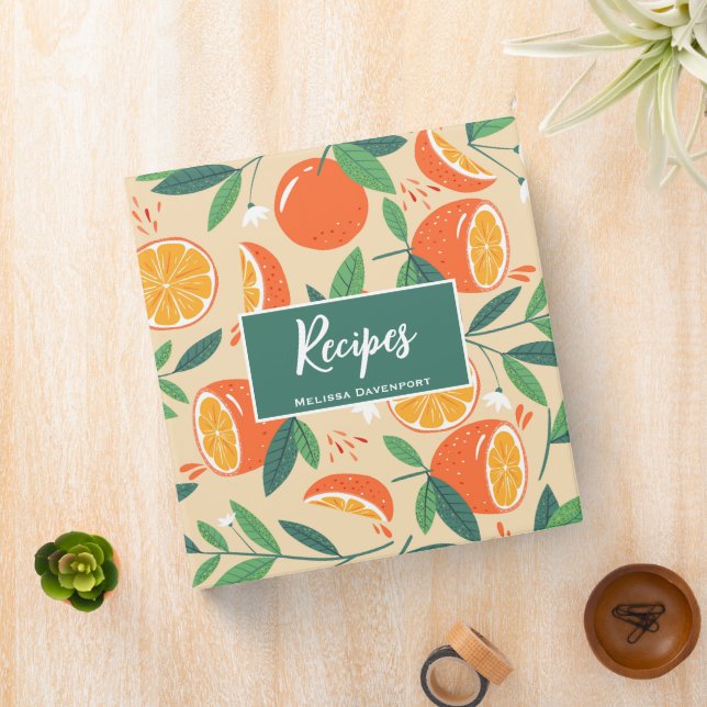 Orange Citrus Fruit Retro Pattern Recipe 3 Ring Binder (In Situ)
