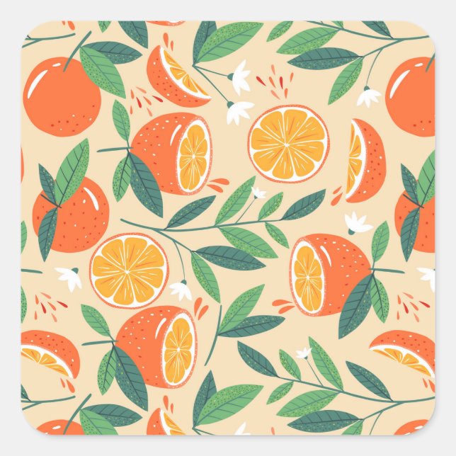 Orange Citrus Fruit Retro Pattern Square Sticker (Front)