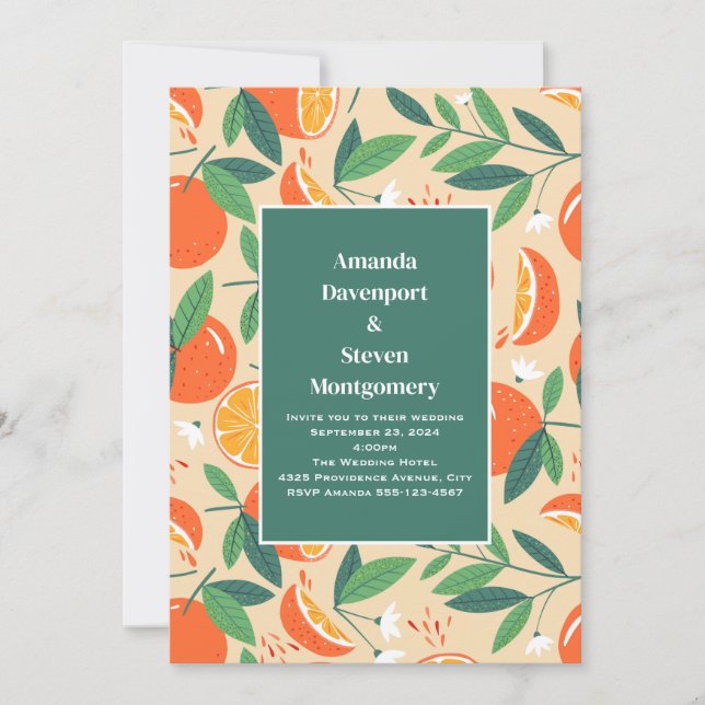 Orange Citrus Fruit Retro Pattern Wedding Invitation (Front)