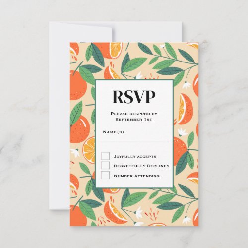 Orange Citrus Fruit Retro Pattern Wedding RSVP Card