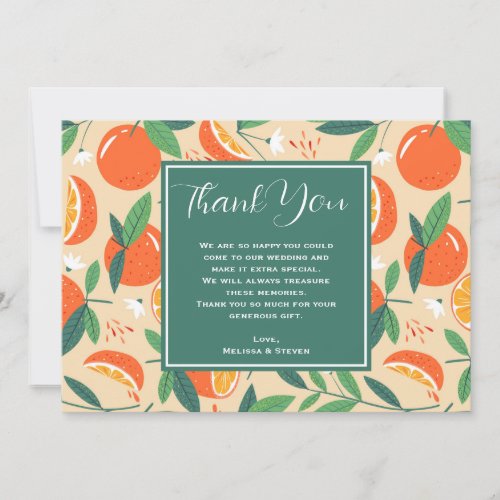 Orange Citrus Fruit Retro Pattern Wedding Thank You Card