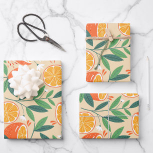 Orange Citrus Fruit Retro Pattern Wrapping Paper Sheets