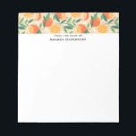 Orange Citrus Fruit Retro Patterned Border Notepad<br><div class="desc">A notepad with a retro vibe. The top border has a pattern composed of sliced oranges,  whole oranges,  green leaves and white blossoms.</div>