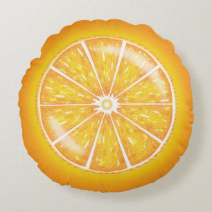 Orange Citrus Fruit Slice Cartoon Illustration Round Pillow
