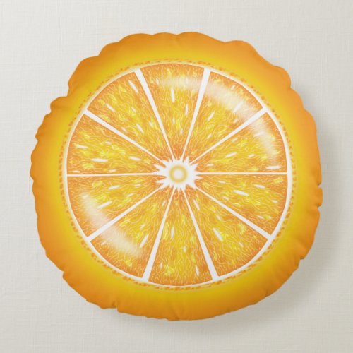 Orange Citrus Fruit Slice Cartoon Illustration Round Pillow