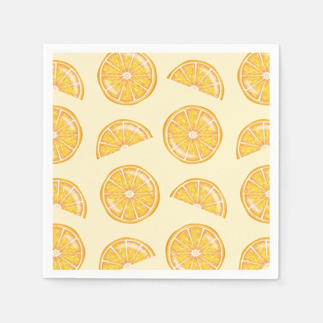 Orange Citrus Fruit Slices Illustrated Pattern Napkins (Front)