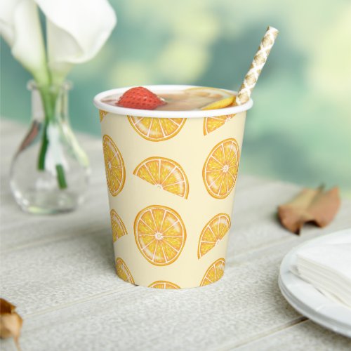 Orange Citrus Fruit Slices Illustrated Pattern Paper Cups