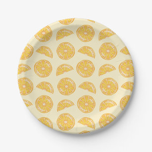 Orange Citrus Fruit Slices Illustrated Pattern Paper Plates