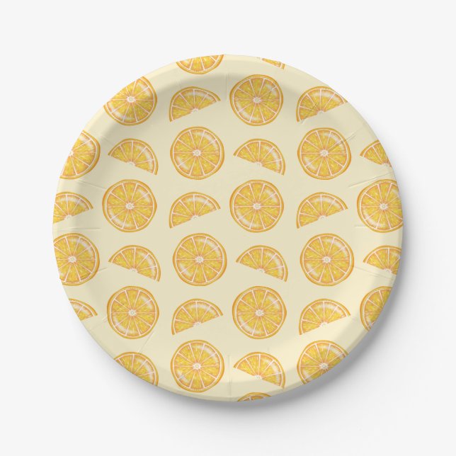Orange Citrus Fruit Slices Illustrated Pattern  Paper Plates (Front)