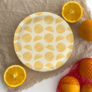 Orange Citrus Fruit Slices Illustrated Pattern  Paper Plates