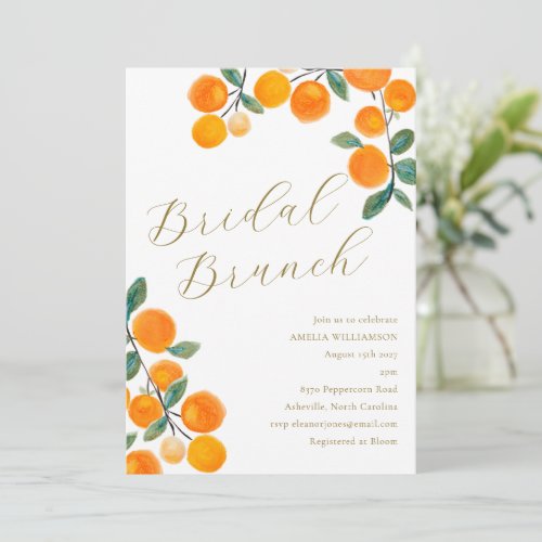 Orange Citrus Fruit Watercolor Bridal Brunch Invitation