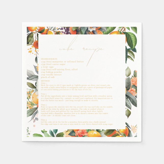 Orange Citrus Fruit Wedding Cake Recipe Napkins (Front)