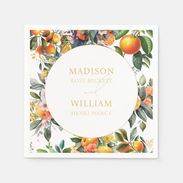Orange Citrus Fruit Wedding Napkins (Front)