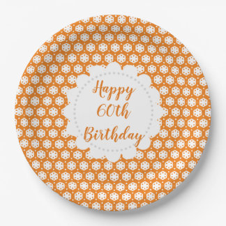 Orange Citrus Geometry 60th Birthday Paper Plates