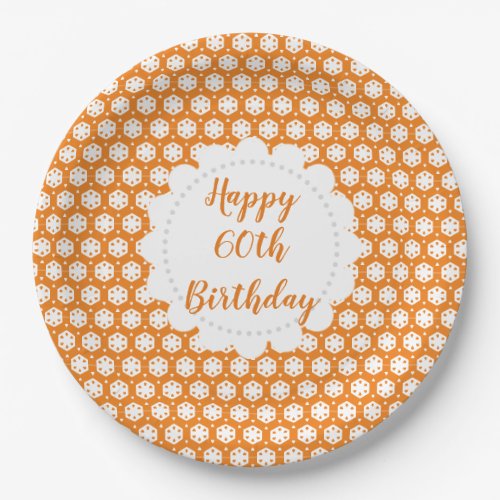 Orange Citrus Geometry 60th Birthday Paper Plates