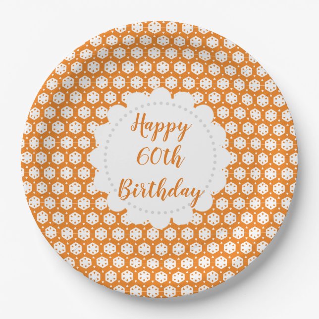 Orange Citrus Geometry 60th Birthday Paper Plates (Front)