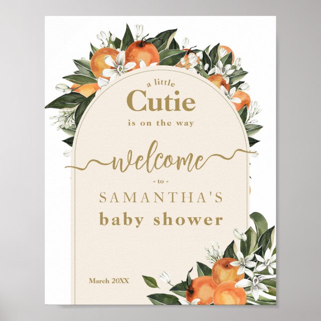 Orange citrus grenery Little cutie Baby Shower Poster (Front)